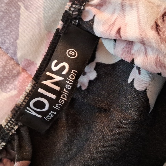 Silky,Sexy,Black with Pink Roses,Off Shoulder,Mini Dress with Long Bell Sleeves - Picture 11 of 11